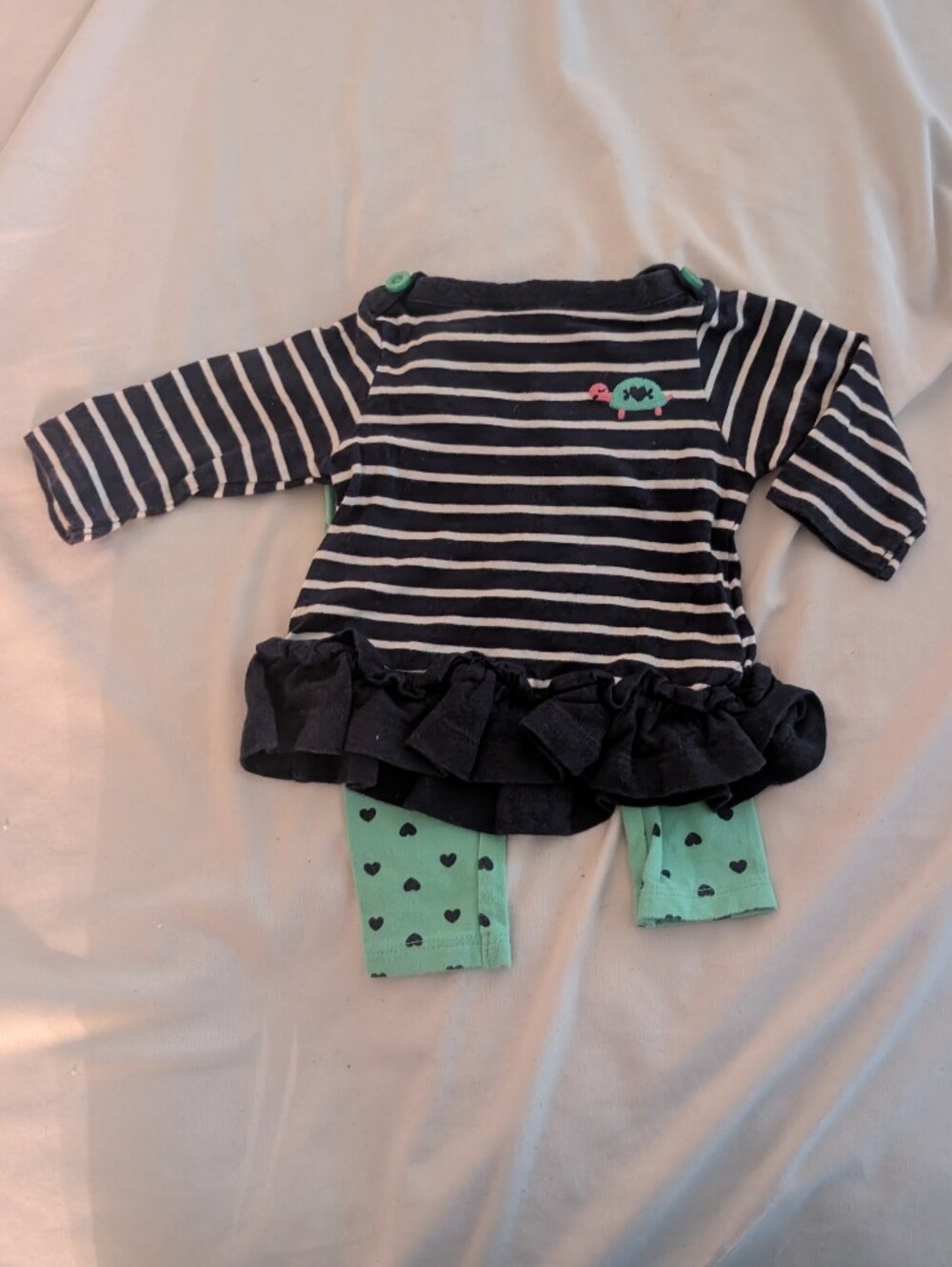 Striped Navy & Mint Turtle Ruffle Tunic Top for NB